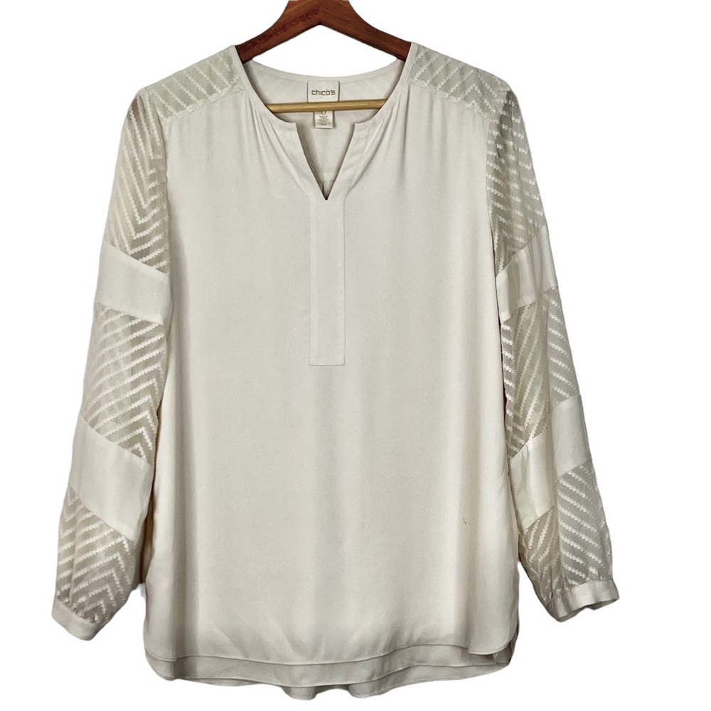 Chico’s Chevron V-Neck Long Sleeve Blouse